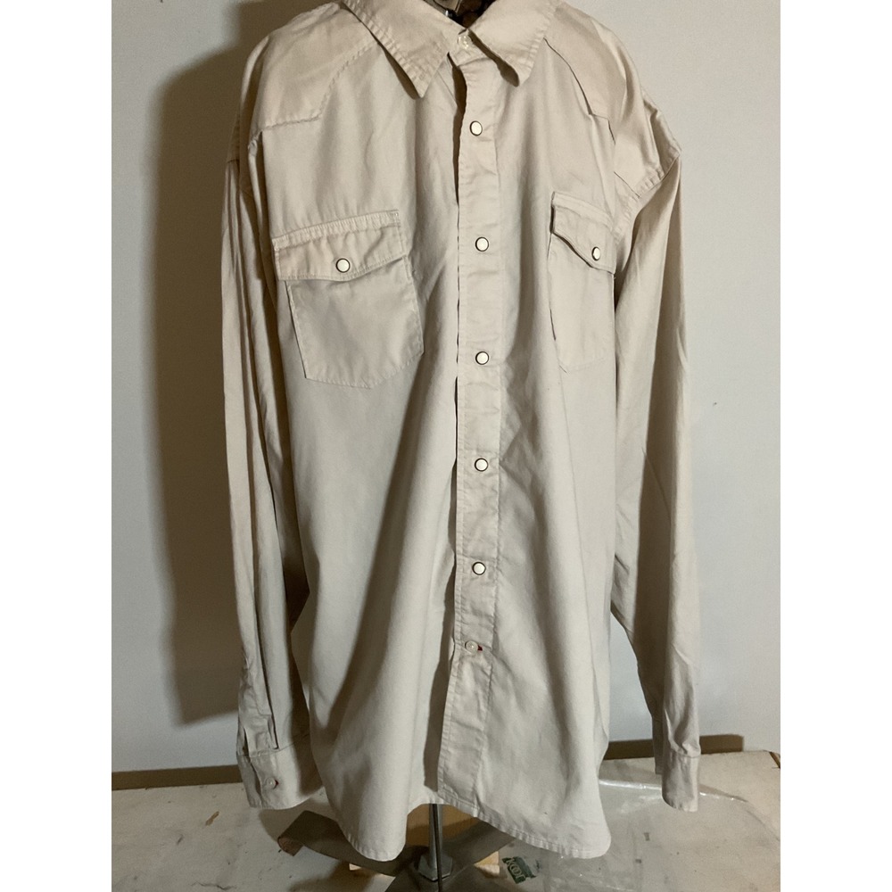 Wrangler Jeans Co RED Mens 3XL Tan Khaki Western Pearl Snap Long Sleeve Shirt